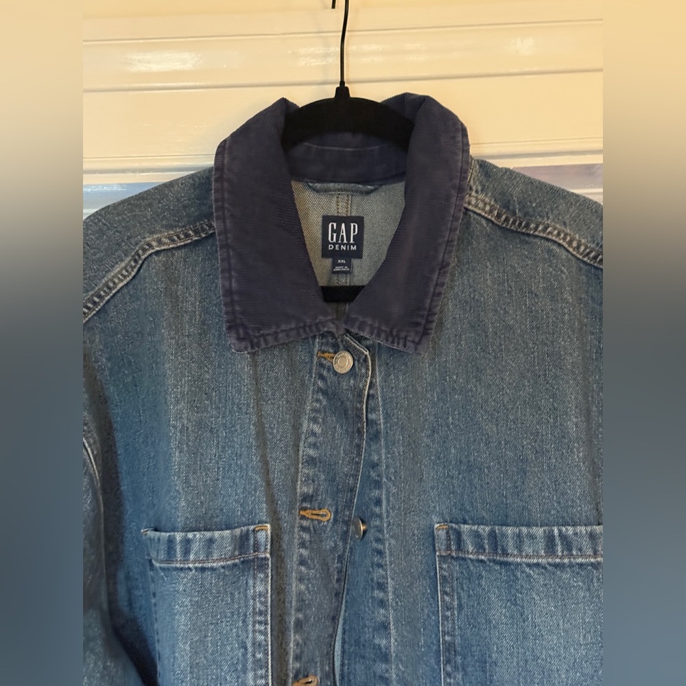 GAP Blue Denim Jacket with Dark Blue Corduroy Collar - Picture 3 of 8